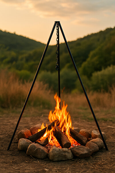 moniev Monicamp Kamp Ateşi Askısı Zincirli ve Kancalı 3 Ayaklı Tencere Kazan ...