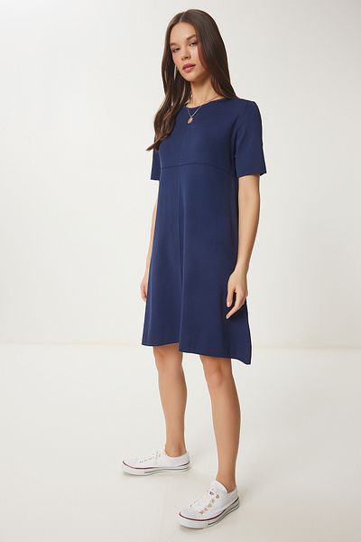 Happiness İstanbul Women's Navy Blue Oversize Basic Knitwear Dress Ub00368