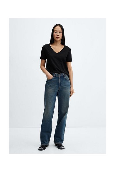 MANGO Woman Tricou din bumbac cu decolteu în V
