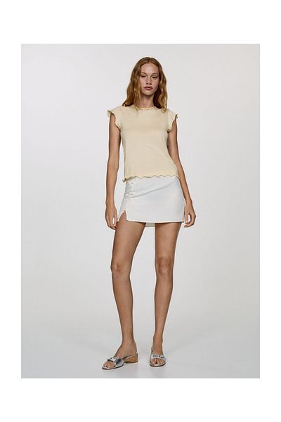 MANGO Woman Tricou de damă galben pastel 67007934