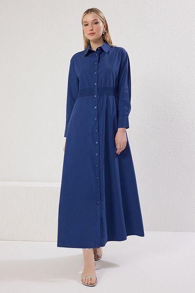 Trendyol Modest Tkané šaty Indigo se zapínáním na patentky TCTSS25EB00089