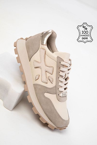 SOHO Beige Genuine Leather Women's Sneaker 20554