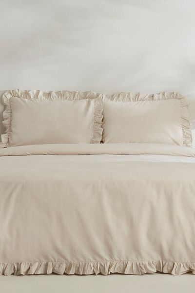 Karaca Home Pure Ruffle 100% Cotton Double Duvet Cover Set Ecru