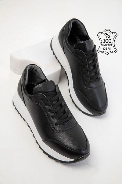 SOHO Black Genuine Leather Women's Sneaker 20553