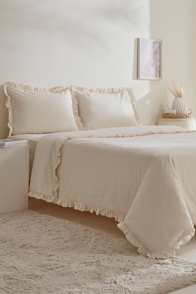 Karaca Home Pure Ruffle 100% Cotton Single Duvet Cover Set Ecru