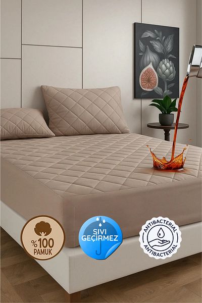 Formeya Hnědá prošívaná nepromokavá matrace – 100% bavlna, barevná matrace s prostěradlem (16 velikostí)