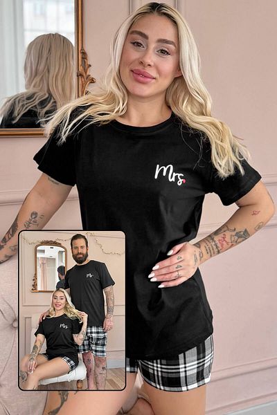 Pijamaevi Pijama neagră cu pantaloni scurți de familie Mrs. Lover - Set damă