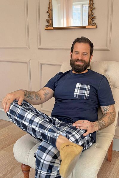 Pijamaevi Navy Blue Pocket Λεπτομερές κοντό μανίκι Dear Family Pajamas - Ανδρικό Σετ