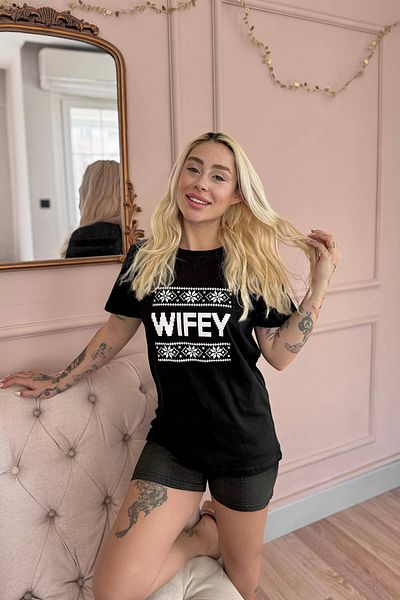 Pijamaevi Black Wifey Shorts Lover Family Pijamale - Set damă 