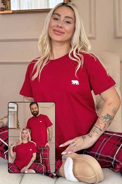 Pijamaevi Pijamale cu mânecă scurta Claret Red Bear Dear Family - Set damă 
