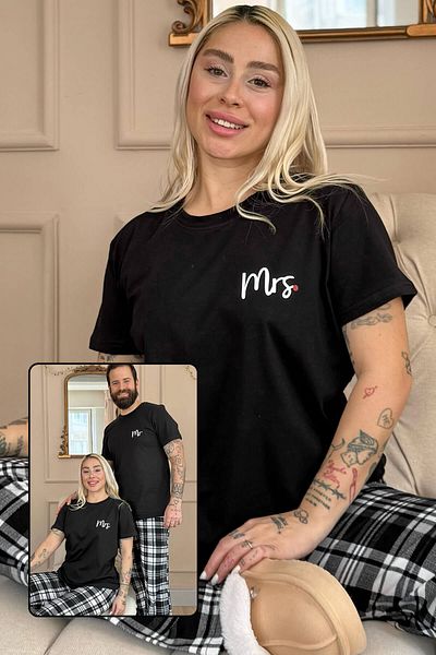 Pijamaevi Pijama de familie pentru iubitorul cu mânecă scurtă neagră - Echipa feminină