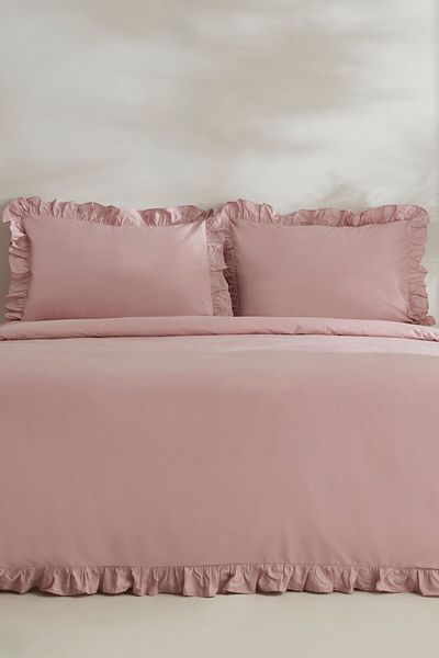 Karaca Home Set cuvertură dublă Pure Ruffle 100% bumbac Pudra