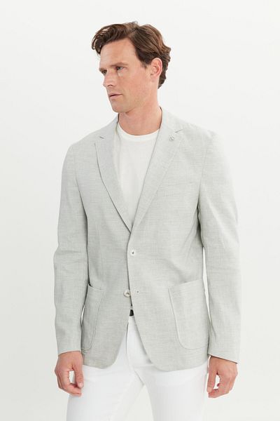 ALTINYILDIZ CLASSICS Γκρι Slim Fit Patterned Mono Collar Jacket - Magic Jacket with Pockets