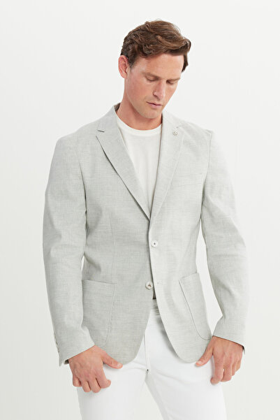 ALTINYILDIZ CLASSICS Gray Slim Fit Patterned Mono Collar Jacket - Magic Jacket with Pockets