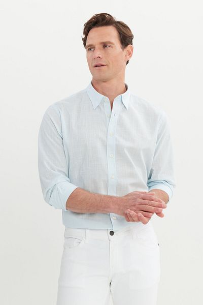 AC&Co / Altınyıldız Classics Men's Light Blue Comfort Fit Relaxed Fit Hidden Button Collar 100% Cotton Flared Shirt