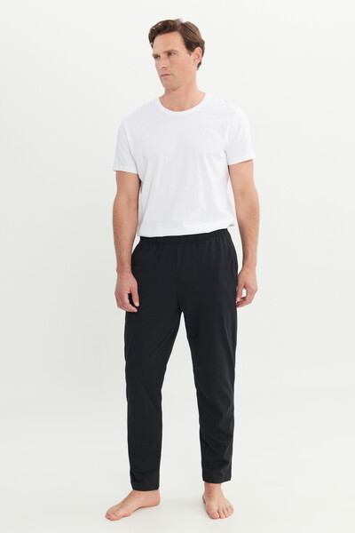 AC&Co / Altınyıldız Classics Ανδρικό μαύρο βαμβακερό πάτο πιτζάμα κανονικής εφαρμογής με ελαστικές τσέπες στη μέση