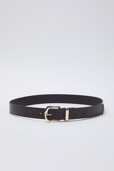 Trendyol Collection Damengürtel für Gürtel aus Krokoleder, zweiteilig, dunkelbraun-ecrufarben