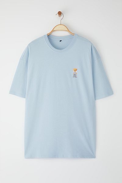 Trendyol Collection Light Blue Unisex Regular Teddy Bear T-Shirt 100% Cotton