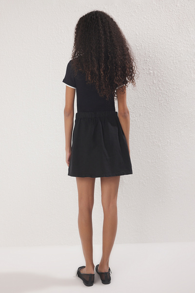Trendyol Collection Чорна 100% лляна міні-спідниця TWOSS25ET00142