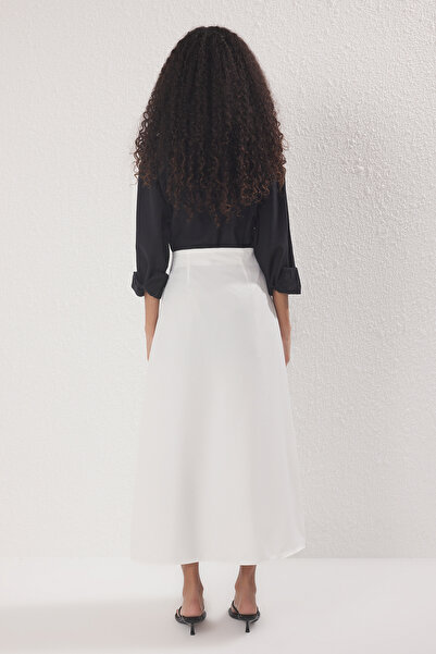 Trendyol Modest Fehér redős részletes béleletlen szőtt szoknya TCTAW25EE00007