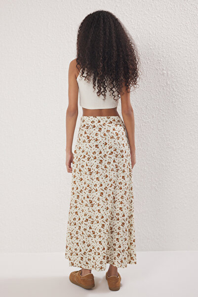 Trendyol Collection Beige Flower Pattern Long Slit Viscose Skirt Twoss25Et00178