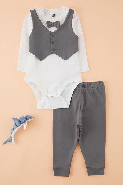 TRENDYOLKIDS Chlapecká antracitová vesta ze 100% bavlny a top body-pantalon TKDSS25AU00133