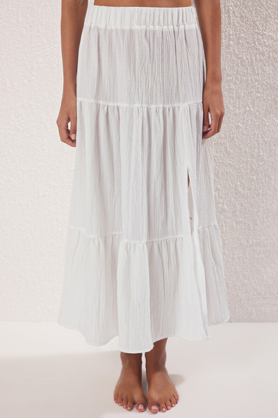 Trendyol Collection Ecru texturált pánt nélküli blúz szoknya, strandruha TBESS25AU00045