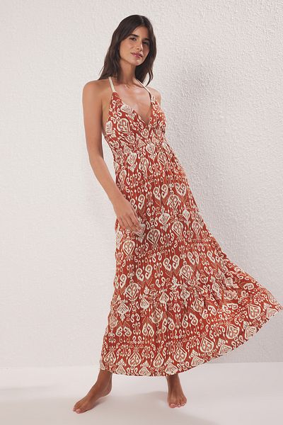 Trendyol Collection Ethnic Patterned Maxi Woven Beach Dress Tbess25El00109