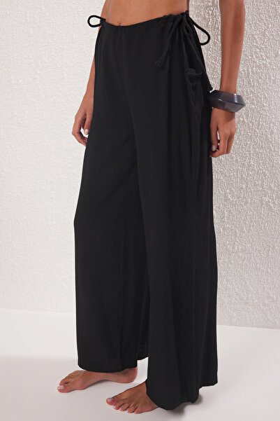 Trendyol Collection Black Woven Side Tie Wide Fit Beach Pants Tbess25Pl00006