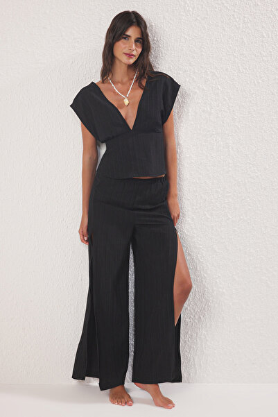 Trendyol Collection Black Textured Beach Blouse - Pants Set Tbess25Au00064