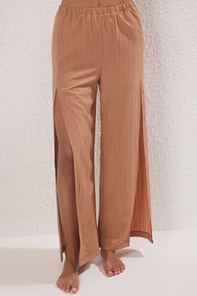Trendyol Collection Brown Woven Slit Beach Blouse-Pants Suit Tbess25Au00064