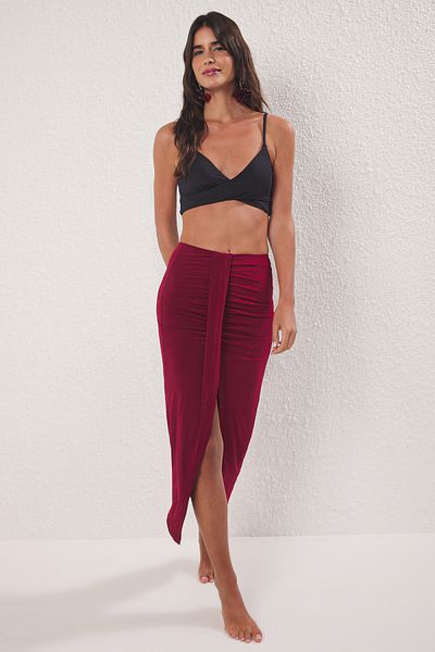 Trendyol Collection Burgunder Maxi gestrickter Strandrock TBESS23ET00021