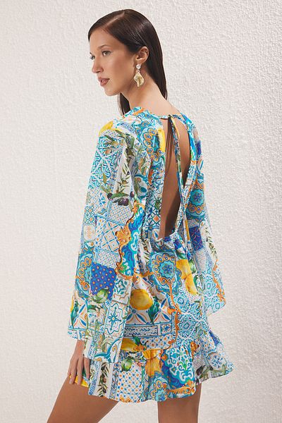 Trendyol Collection Mini plážové šaty s ovocným vzorem 100% bavlna, podrobné TBESS23EL00030
