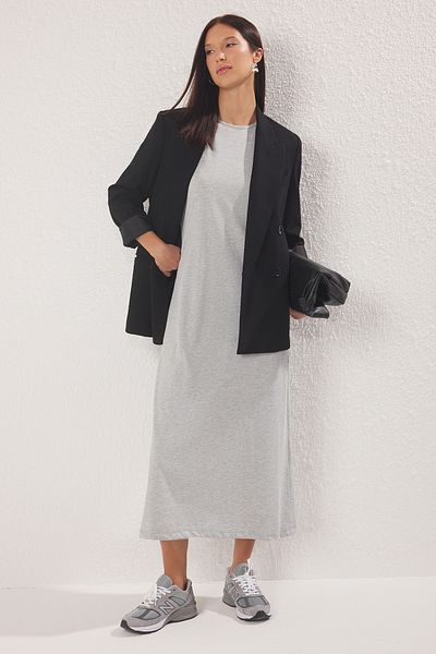 Trendyol Modest Gray Sleeveless Long Lining Inner Dress Tctss21Uk0034