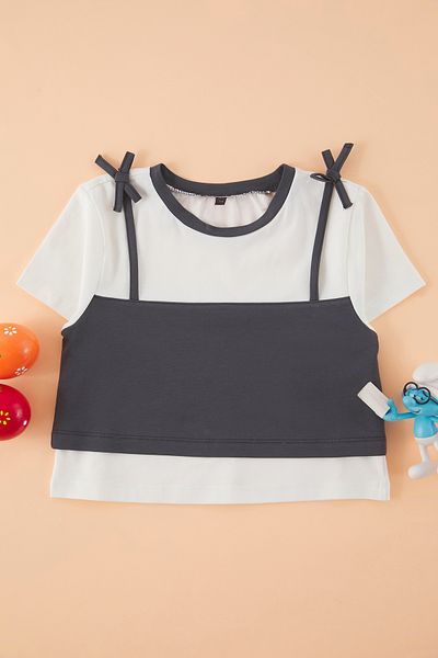 TRENDYOLKIDS   Ecru Girl's Cotton Undershirt Detailed Ribbon Knitted T-Shirt Tkdss25Ts00114