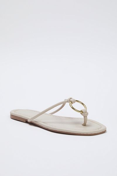 TRENDYOL SHOES Beige Metal Accessory Detailed Women's Flip Flops Takss25Te00042