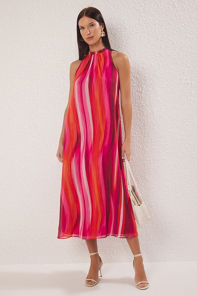 Trendyol Collection Ροζ αφηρημένο φόρεμα μάξι υφαντό με ίσιο κόψιμο TWOSS25EL00408
