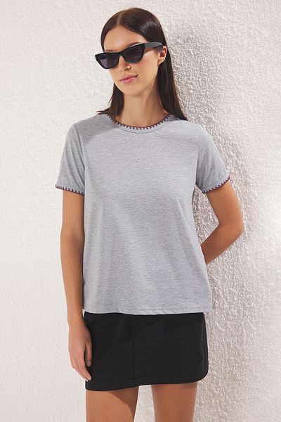 Trendyol Collection Gray Melange Knitted T-Shirt Twoss19Ad0085