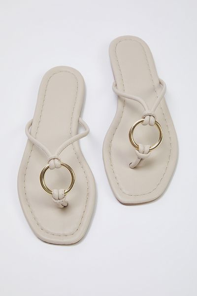 TRENDYOL SHOES Beige Metal Accessory Detailed Women's Flip Flops Takss25Te00042