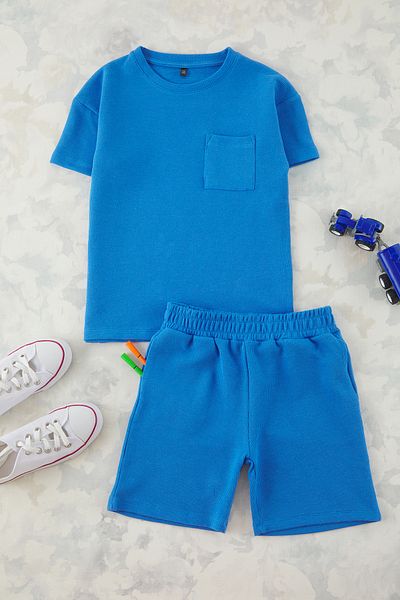 TRENDYOLKIDS Saks férfi gyermek rövidnadrág póló Basic Cotton TKDSS25AU00130