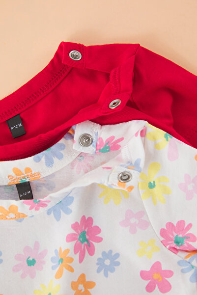 TRENDYOLKIDS 2 Pieces Ecru Red Baby Girl Bodysuit Tlds25Zo00011