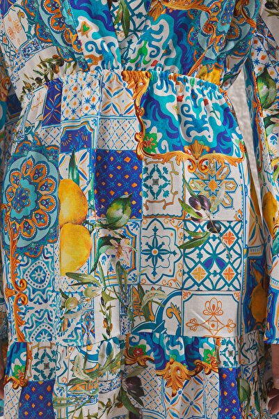 Trendyol Collection Μίνι φόρεμα παραλίας με σχέδια φρούτων 100% βαμβάκι, λεπτομερή TBESS23EL00030