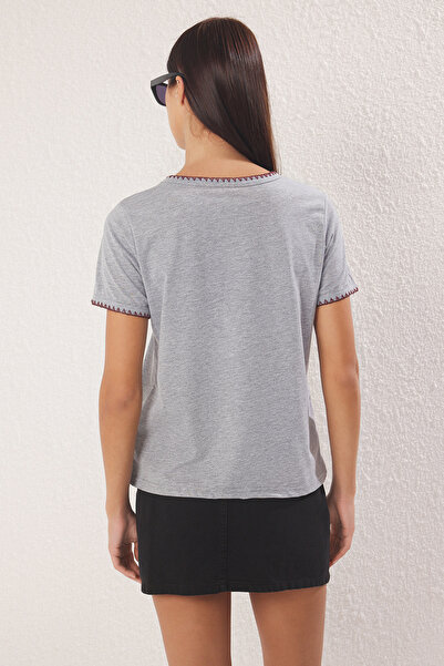 Trendyol Collection Gray Melange Crochet Stitch Detail Regular/Normal Fit Knitted T-Shirt Twoss19Ad0085