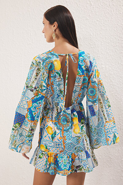 Trendyol Collection Μίνι φόρεμα παραλίας με σχέδια φρούτων 100% βαμβάκι, λεπτομερή TBESS23EL00030