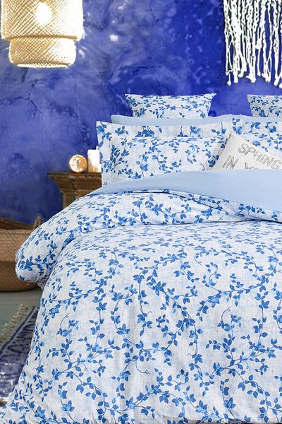 İQON Fitted Sheet Duvet Cover Set Single Sarmaşik Blue