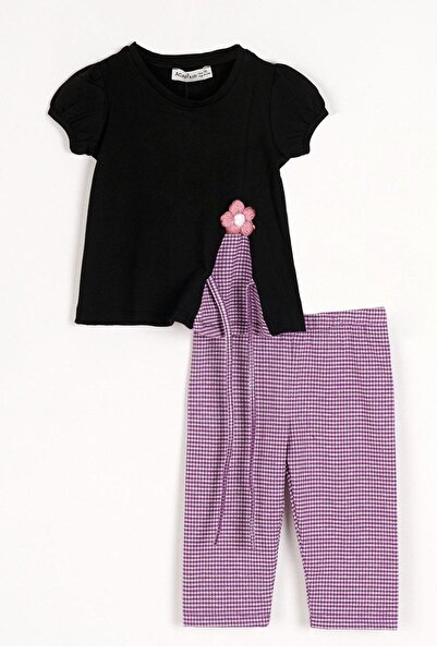 zepkids Komplet tajica za devojčice sa kratkim rukavima, vezom u obliku cveća...