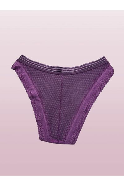 Cooqpoo Purple S-M Size Complete Transparent Lace Waist Ribbon Elastic Women's Bold Panties