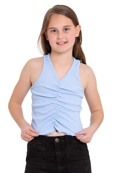 zepkids Tricou pentru fetiță, cu mânecă zero, cu decolteu în V, culoare albastru gheață