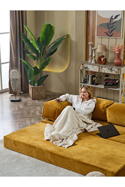 Dekoport Relax Sofa Köşe Takımı Aktivite Yatağı Yer Yatağı Kadife Fitilli Kumaş