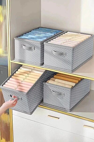 Spartek home textile 4 τμχ με σχέδια-Οργανωτής εσωτερικού ντουλαπιού, Οργανωτής ραφιών, Πτυσσόμενο κουτί αποθήκευσης ρούχων-45cmx25cmx20